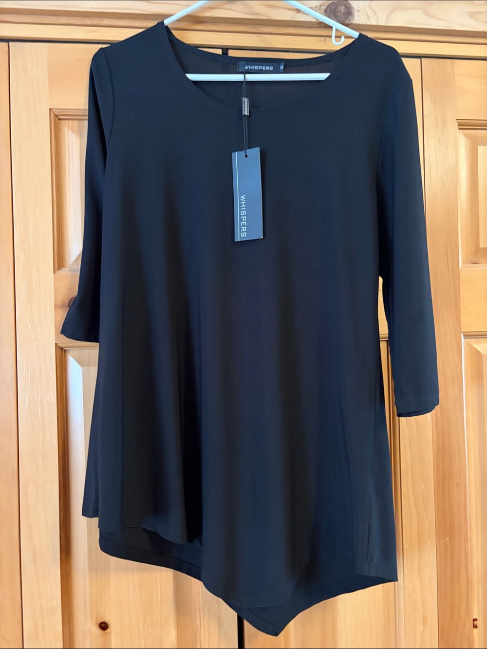 Whispers Black Asymmetric Hem Tunic Top SIZE MEDIUM